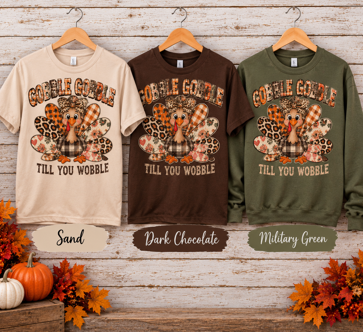 Gobble Gobble Till You Wobble Screen Print Glitter Shirt