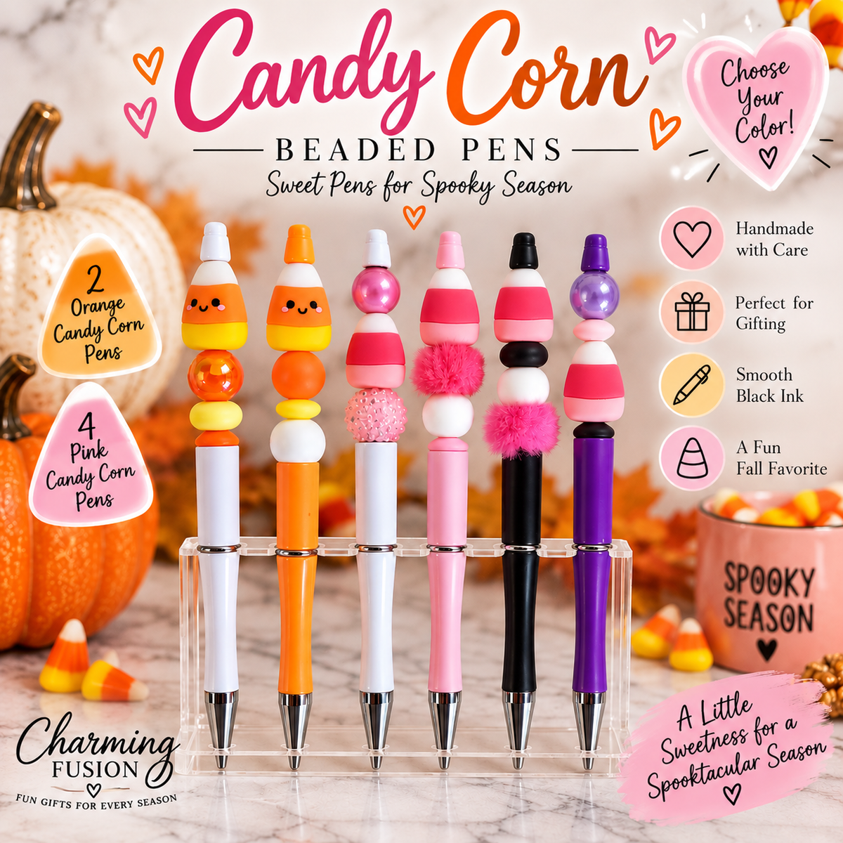 Candy Corn Beaded Pens β Orange & Pink β Ready to Ship