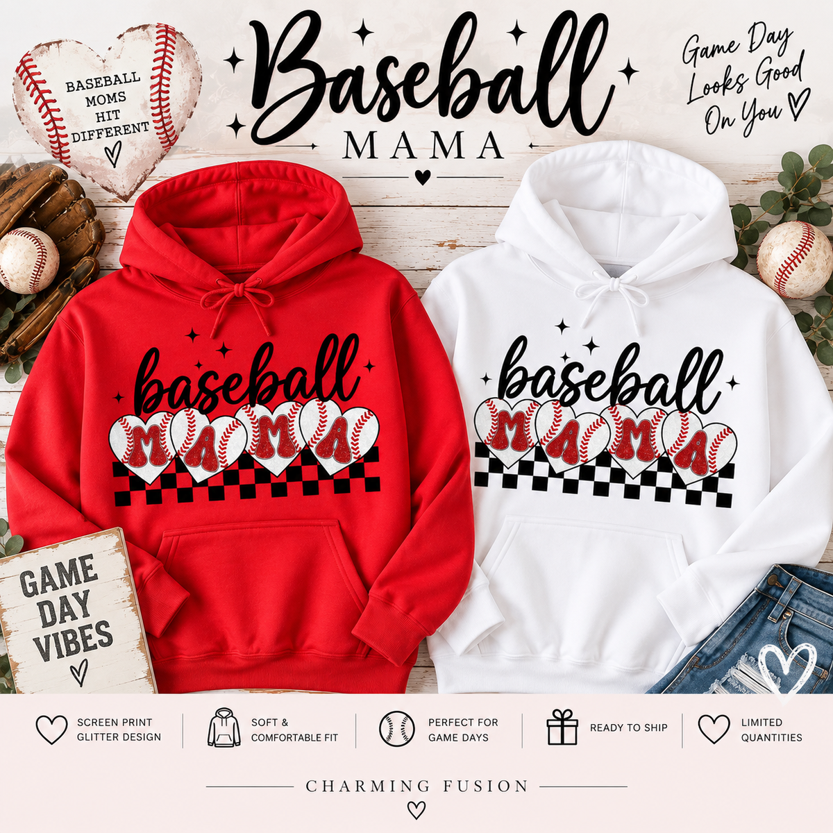 Baseball Mama Hoodies – Choose Your Color – Ready to Ship