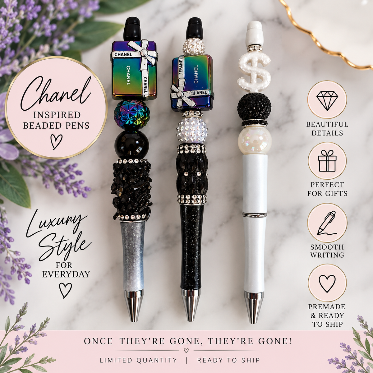 Luxury Inspired Beaded Pen Trio – Ready to Ship
