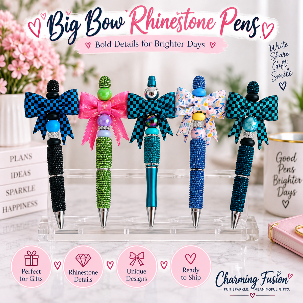 Big Bow Rhinestone Pens β Choose Your Style β Ready to Ship