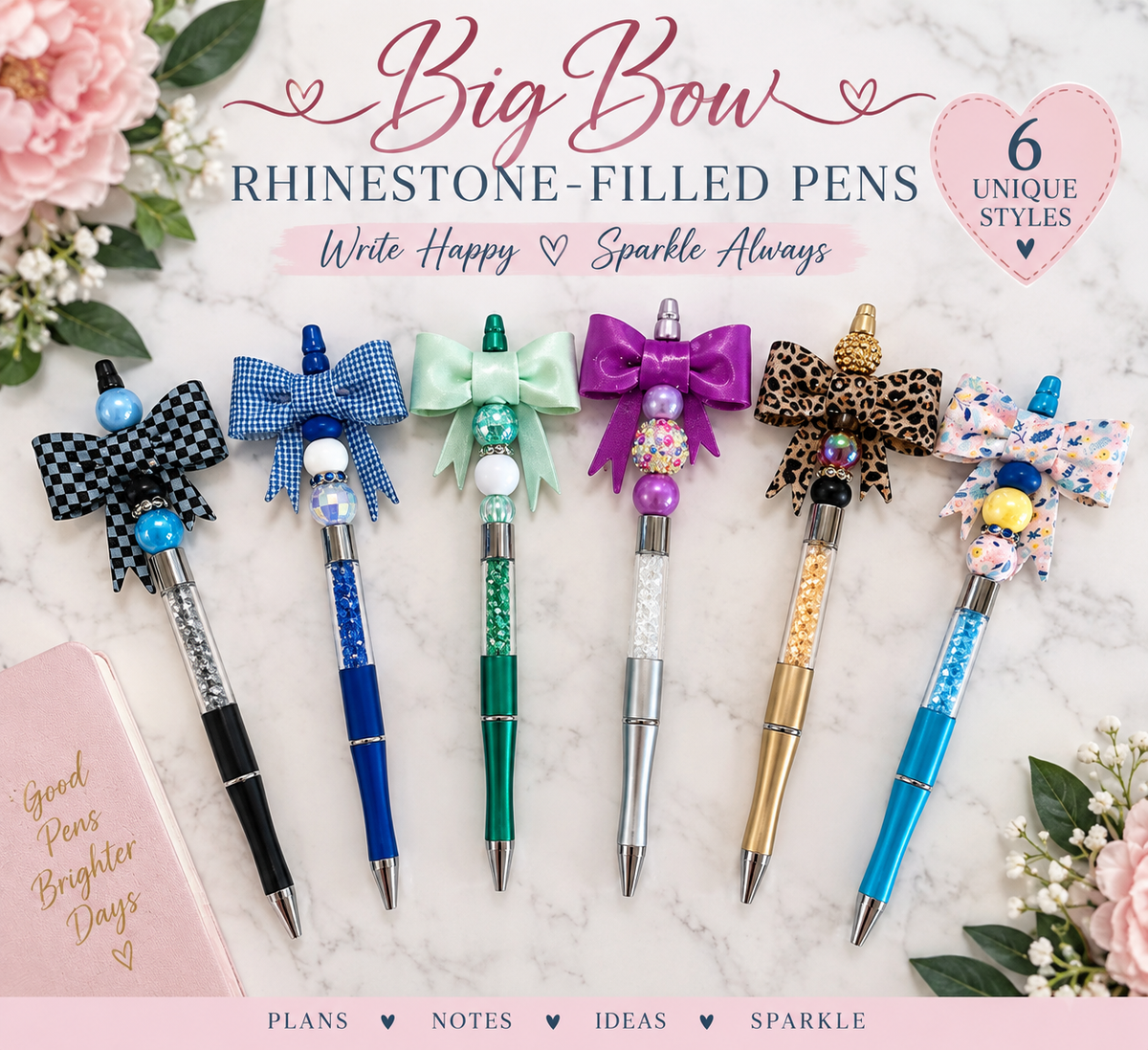 Big Bow Rhinestone-Filled Pens β Choose Your Style β Ready to Ship