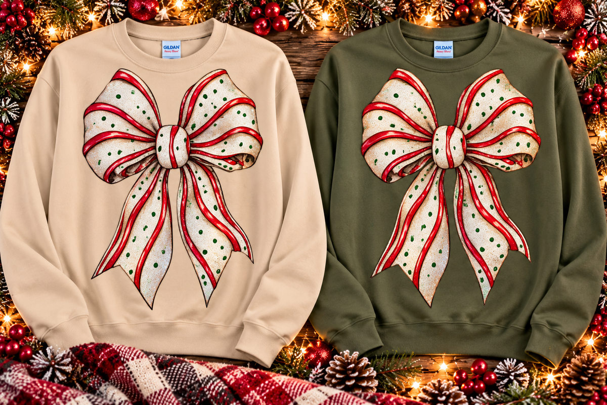 Peppermint Christmas Bow Glitter Crewneck Sweatshirt