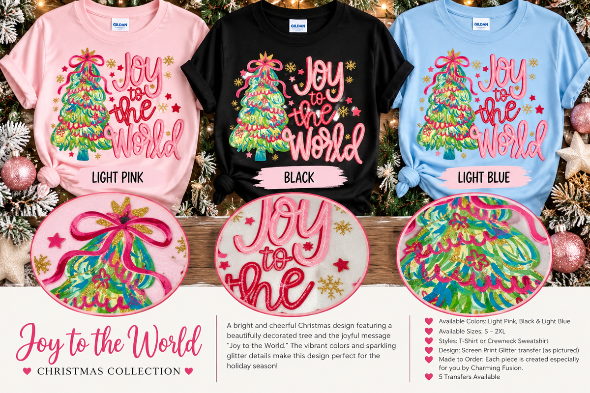 Joy to the World Colorful Christmas Glitter T-Shirt & Crewneck Sweatshirt