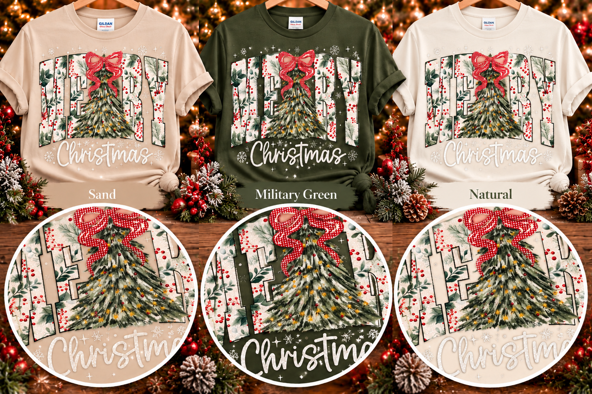 Title Merry Christmas Tree Glitter T-Shirt & Crewneck Sweatshirt