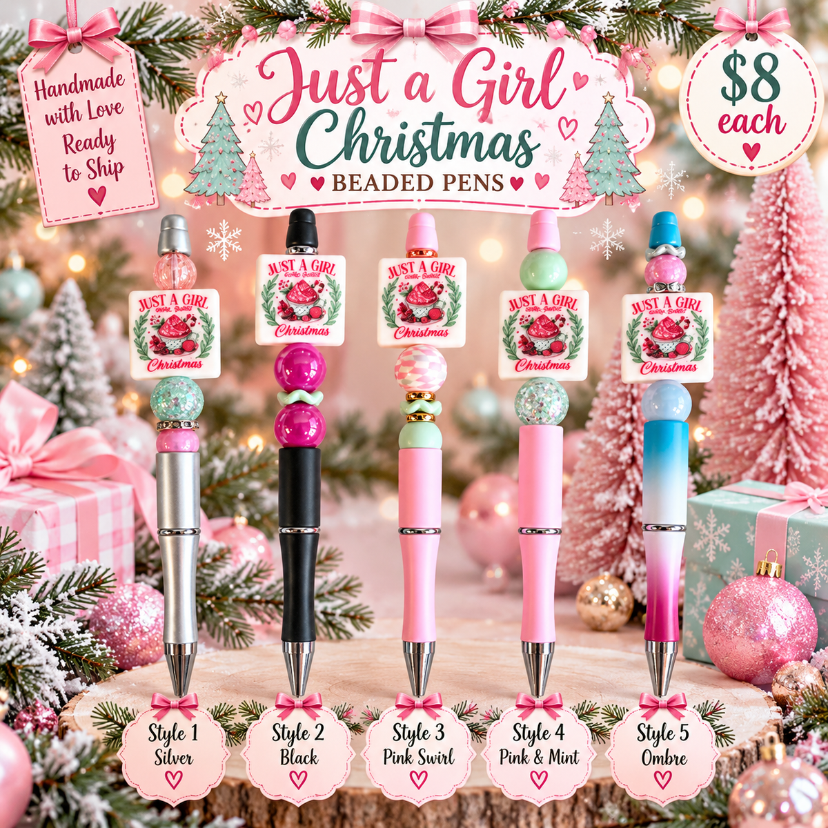 Just a Girl Who Loves Christmas Beaded Pens – Ready to Ship