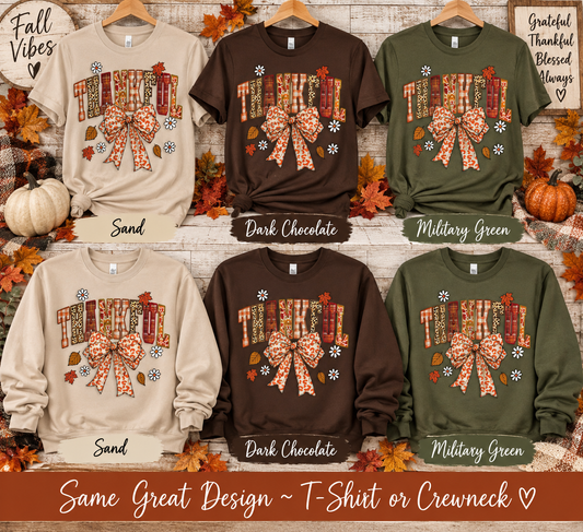 Thankful Bow Screen Print Glitter Shirt
