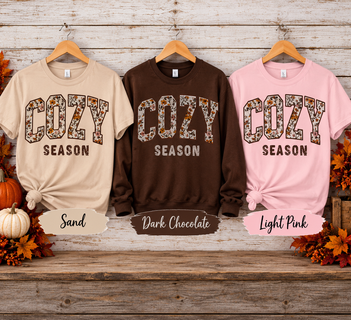 Cozy Season Floral Screen Print Glitter Shirt