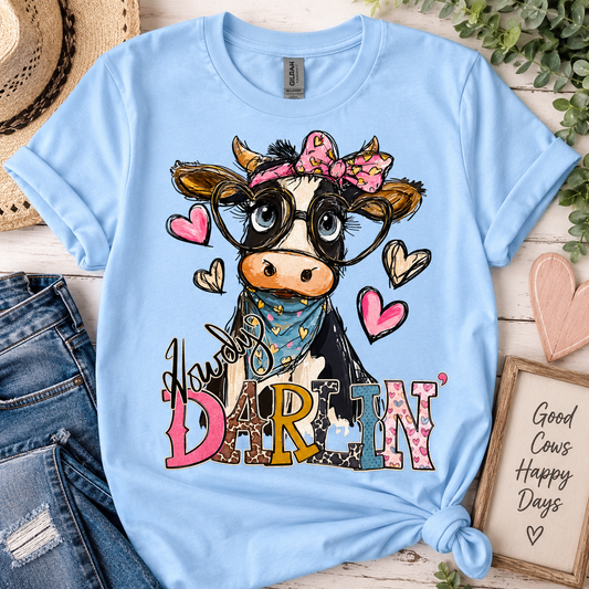 Howdy Darlin’ Cow Glitter Apparel – T-Shirt or Hoodie – Ready to Ship