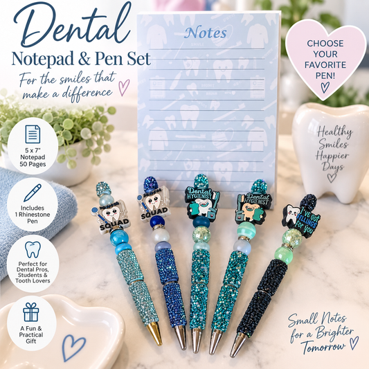 A Little Note for a Bright Smile – Dental Notepad & Rhinestone Pen Set