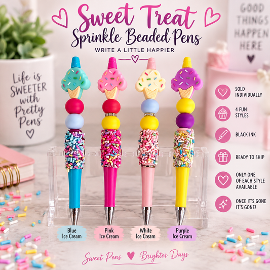Sweet Treat Sprinkle Beaded Pens – Choose Your Color – Ready to Ship