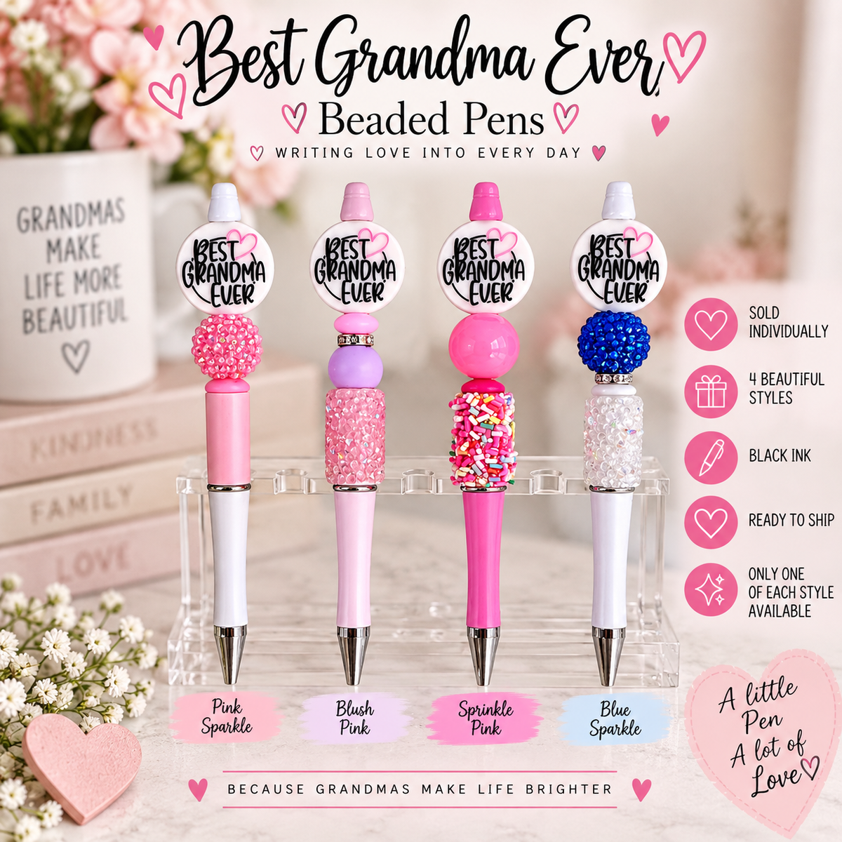Best Grandma Ever Beaded Pens – Choose Your Style – Ready to Ship