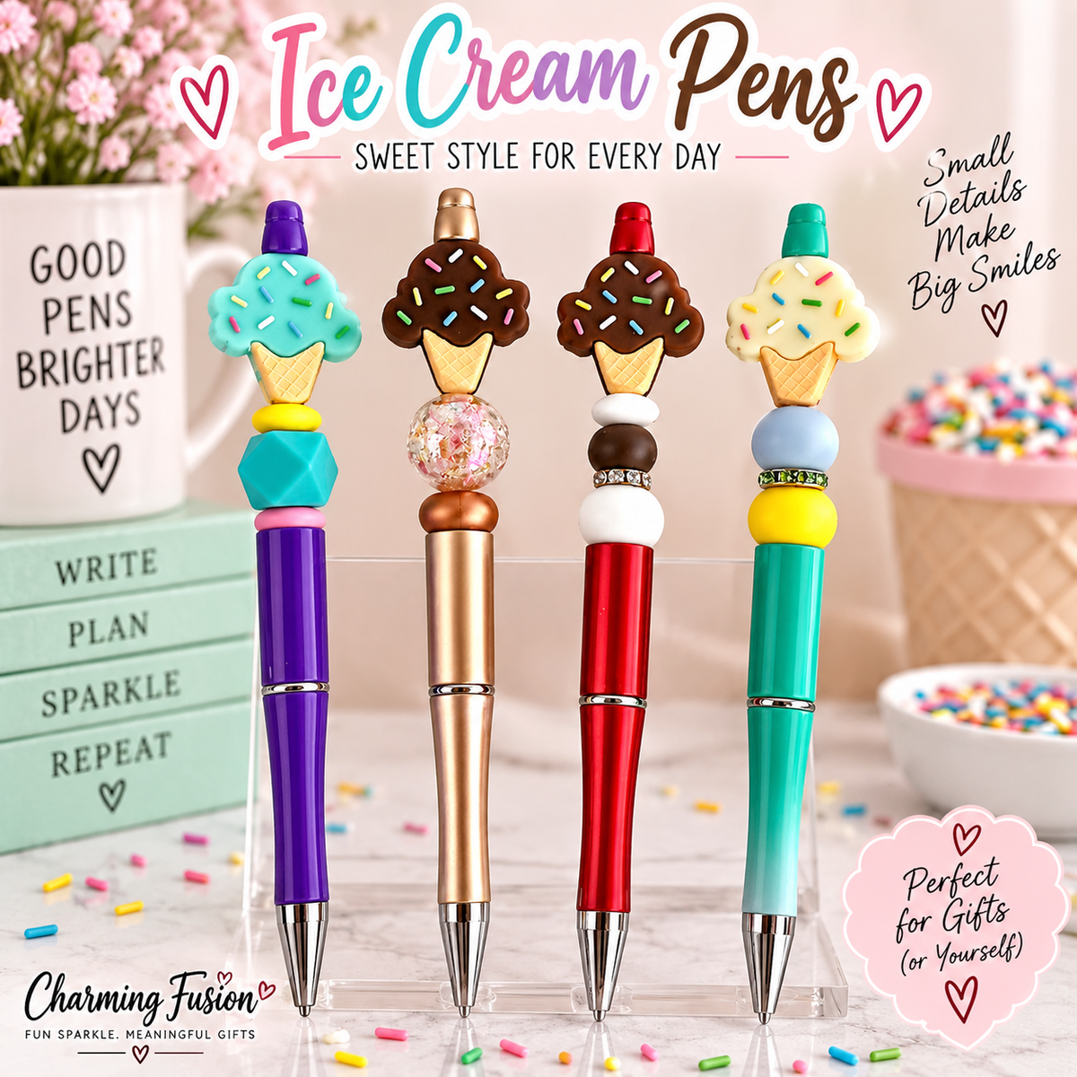 Sweet Scoop Ice Cream Beaded Pens – Choose Your Color – Ready to Ship