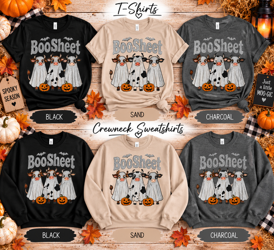 Boo Sheet Cows Screen Print Glitter Shirt
