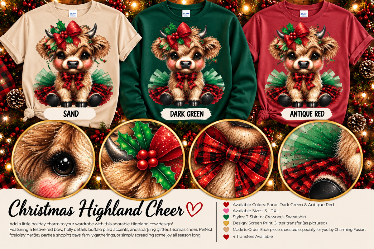 Christmas Highland Cheer Glitter T-Shirt & Crewneck Sweatshirt