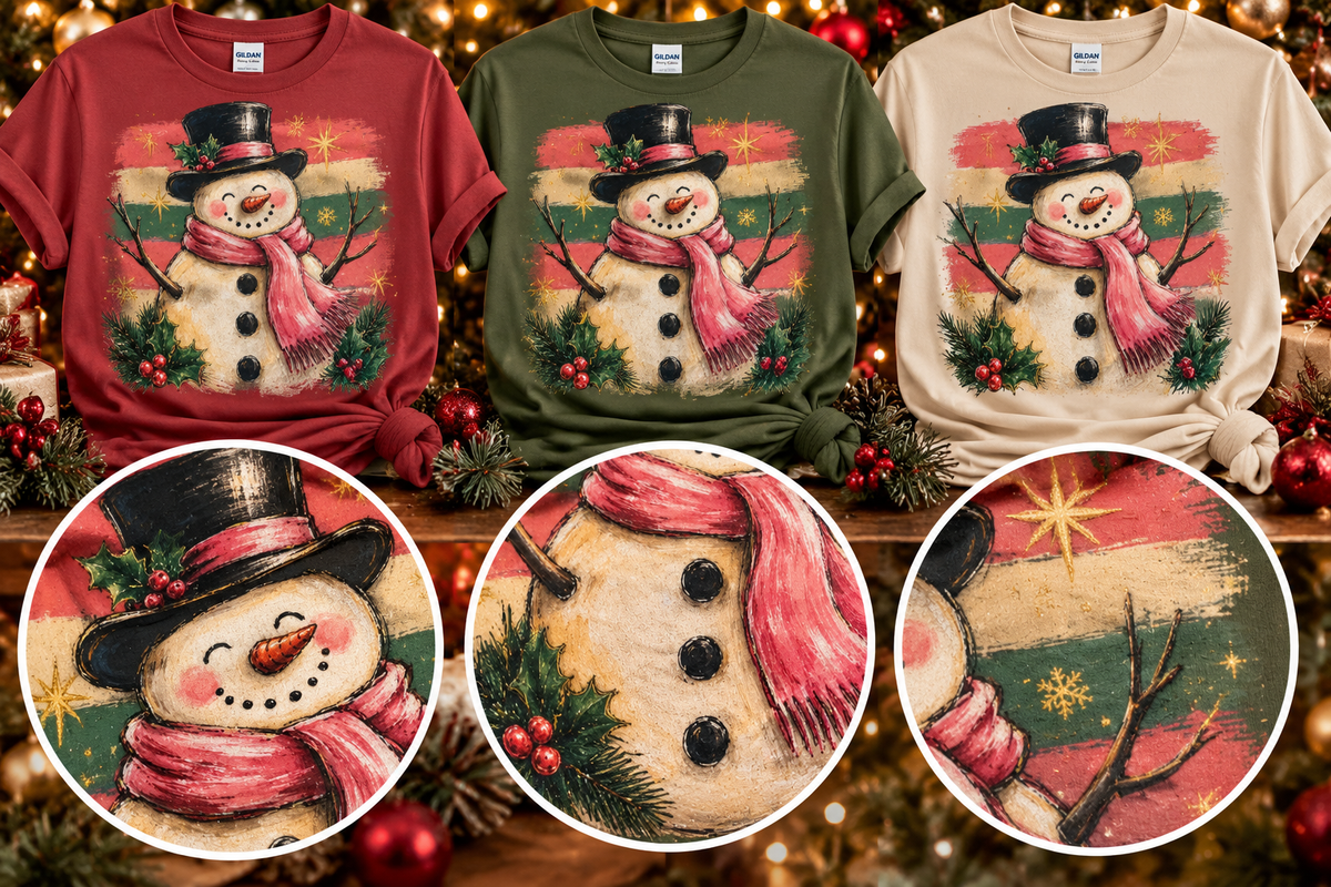 Vintage Snowman Christmas Glitter T-Shirt & Crewneck Sweatshirt