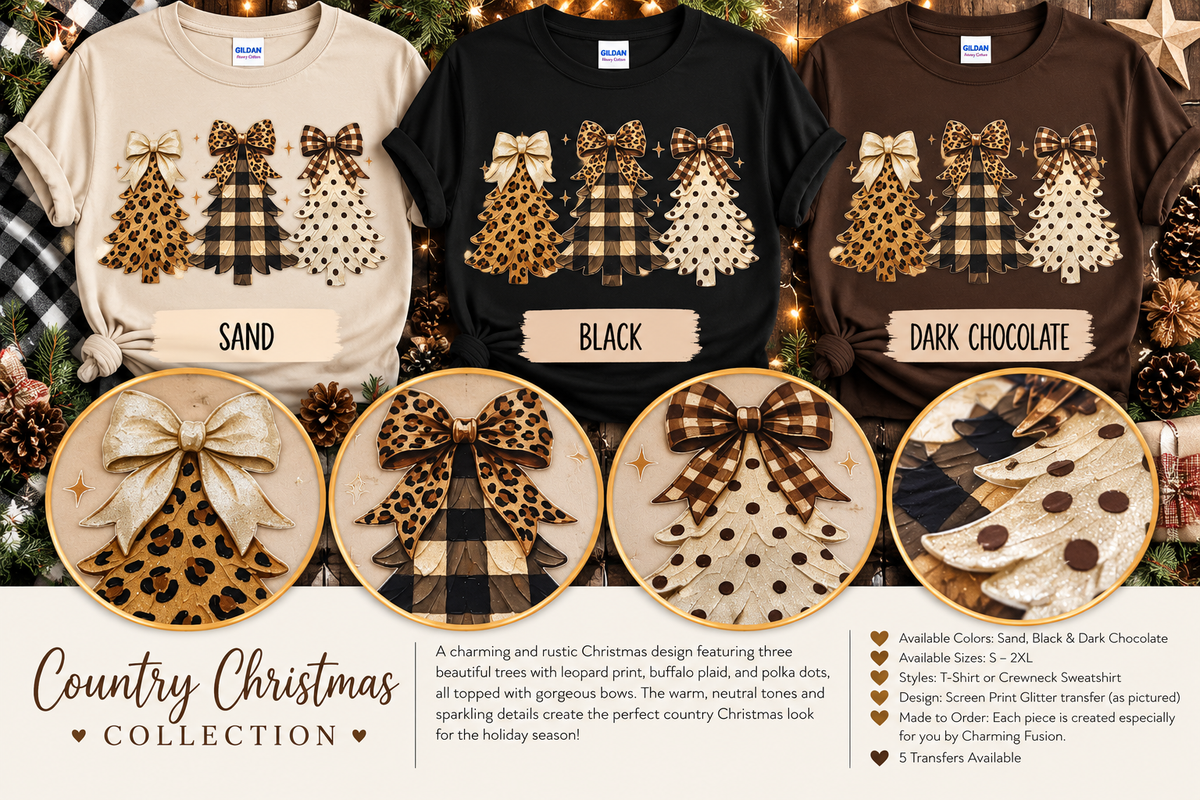 Country Christmas Trees Glitter T-Shirt & Crewneck Sweatshirt
