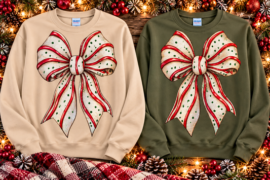 Peppermint Christmas Bow Glitter Crewneck Sweatshirt