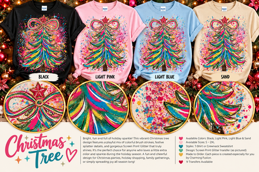 Colorful Christmas Tree Glitter T-Shirt & Crewneck Sweatshirt