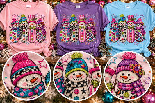 Colorful Snowman Crew Glitter Christmas T-Shirt & Crewneck Sweatshirt