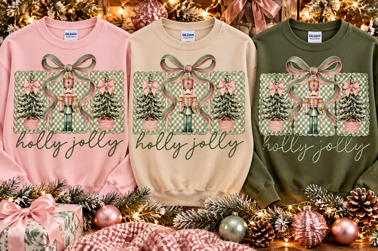 Holly Jolly Nutcracker Glitter Christmas Crewneck Sweatshirt