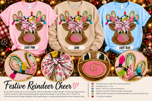 Festive Reindeer Cheer Glitter Christmas T-Shirt & Crewneck Sweatshirt