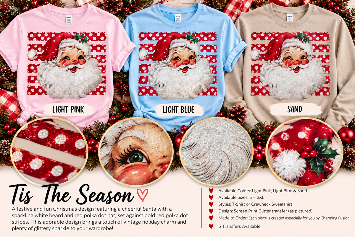 Vintage Santa Glitter Christmas T-Shirt & Crewneck Sweatshirt