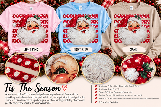 Vintage Santa Glitter Christmas T-Shirt & Crewneck Sweatshirt