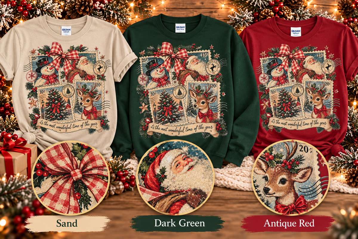 Most Wonderful Time of the Year Vintage Christmas Glitter T-Shirt & Crewneck Sweatshirt