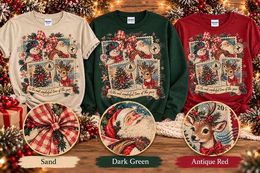Most Wonderful Time of the Year Vintage Christmas Glitter T-Shirt & Crewneck Sweatshirt