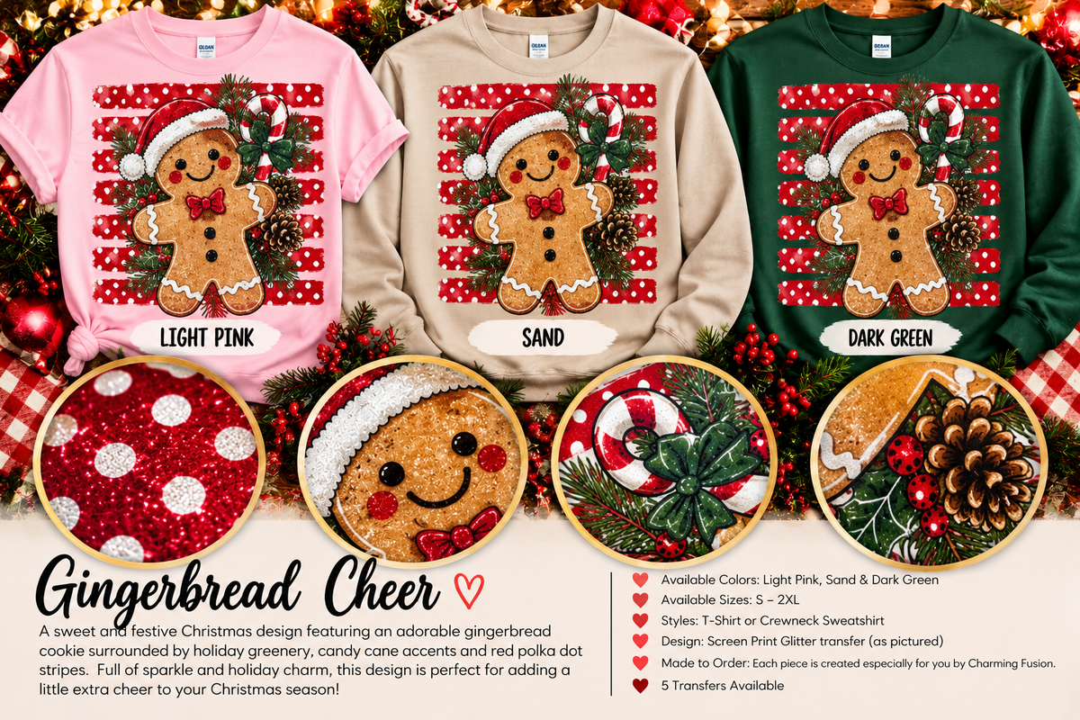 Gingerbread Cheer Glitter Christmas T-Shirt & Crewneck Sweatshirt
