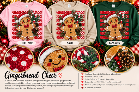 Gingerbread Cheer Glitter Christmas T-Shirt & Crewneck Sweatshirt