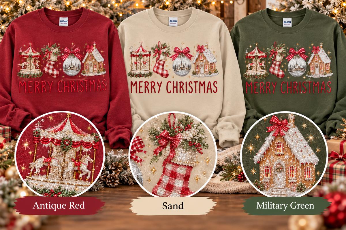 Nostalgic Merry Christmas Glitter Crewneck Sweatshirt