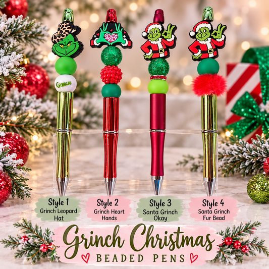 Grinch Christmas Beaded Pens – Ready to Ship