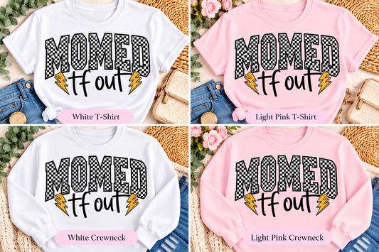 MOMED TF OUT – Checkered Screen Print Glitter T-Shirt & Crewneck Sweatshirt