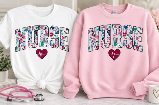 Nurse Life Glitter T-Shirt & Crewneck Sweatshirt | Medical Heartbeat Design