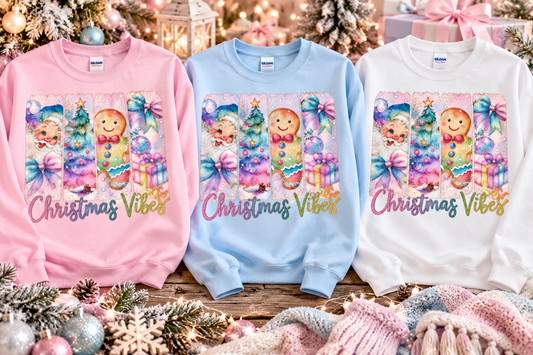 Title Pastel Christmas Vibes Glitter Crewneck Sweatshirt