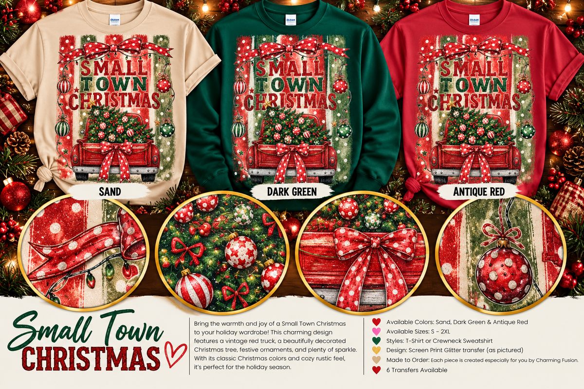 Small Town Christmas Glitter T-Shirt & Crewneck Sweatshirt