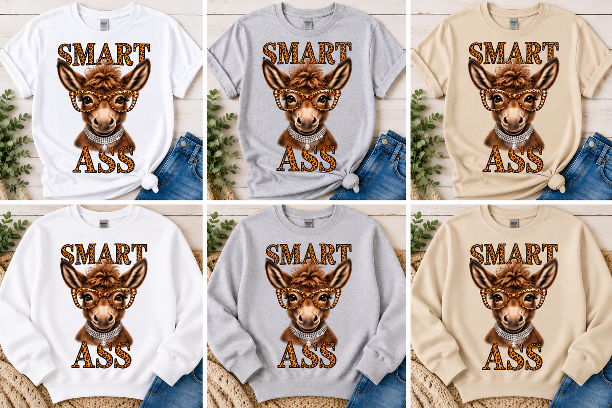 Smart Ass Donkey T-Shirt & Crewneck Sweatshirt | Funny Leopard Prin