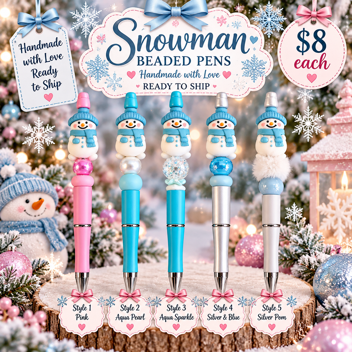Snowman Winter Beaded Pens – Ready to Ship
