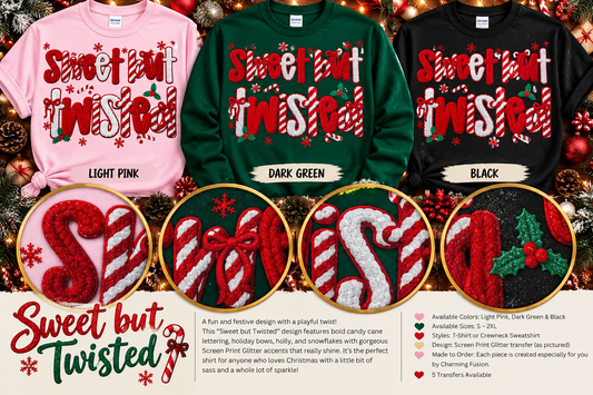 Sweet but Twisted Glitter Christmas T-Shirt & Crewneck Sweatshirt